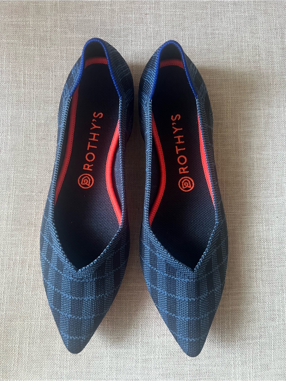 Rothy's blue plaid ballet Flats, women’s 10, knit office, casual comfort